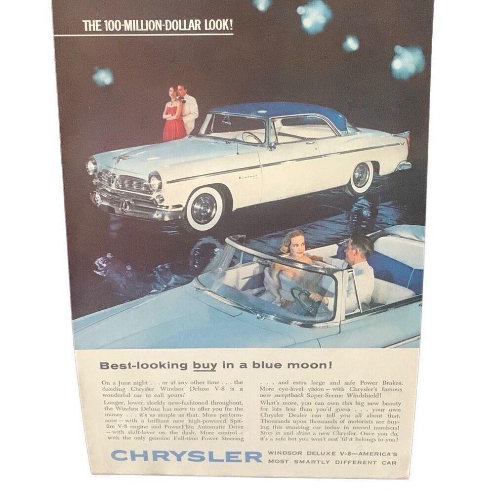 Vintage 1955 Chrysler Windsor Deluxe V-8 Ad Advertisement